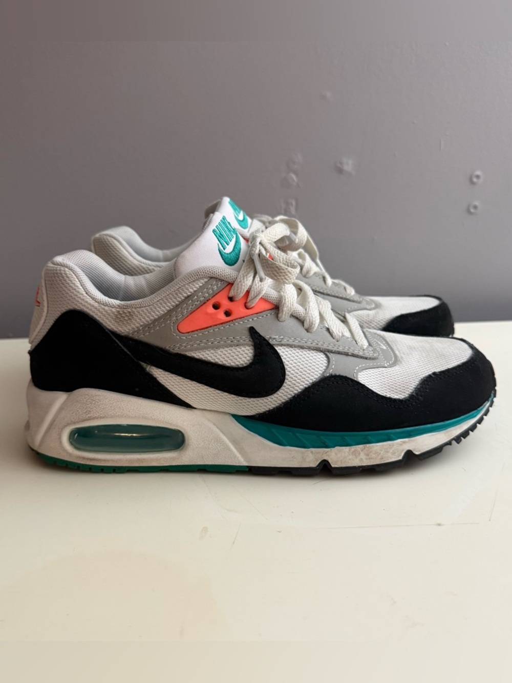 Nike White, Black & Teal Air Max Sneakers with Coral Accents
